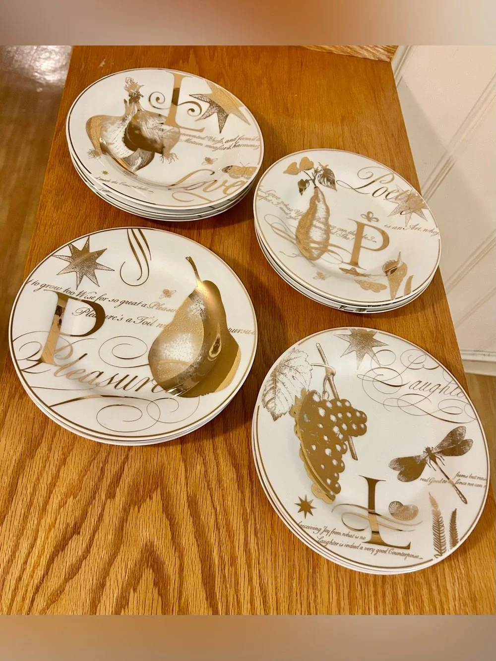 Pottery Barn “Poetry Fruit” salad or desert ceramic plates 8 1/2” diameter